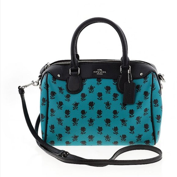 Coach Handbags - COACH Turquoise Badland Black Rose Bennett Satchel